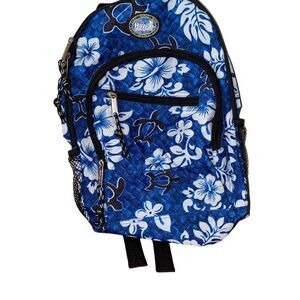 Hawaii Spirit Blue Floral Backpack Hibiscus Turtle Print Travel School Bag
